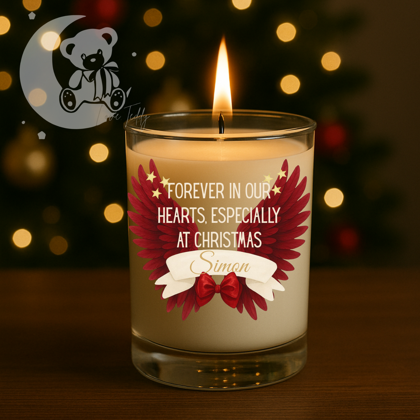 Christmas memorial angel wings red candle gift - fully customisable
