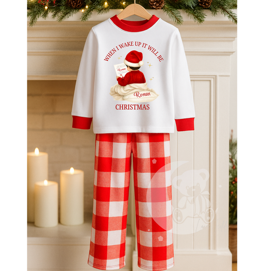 Personalised The Nice List Christmas Pyjama Boys Unisex - White Red Checkered Design