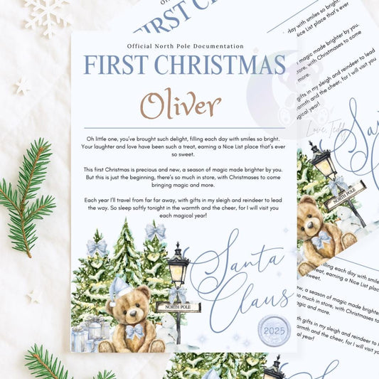 First Christmas Letter From Santa Blue Teddy Bear