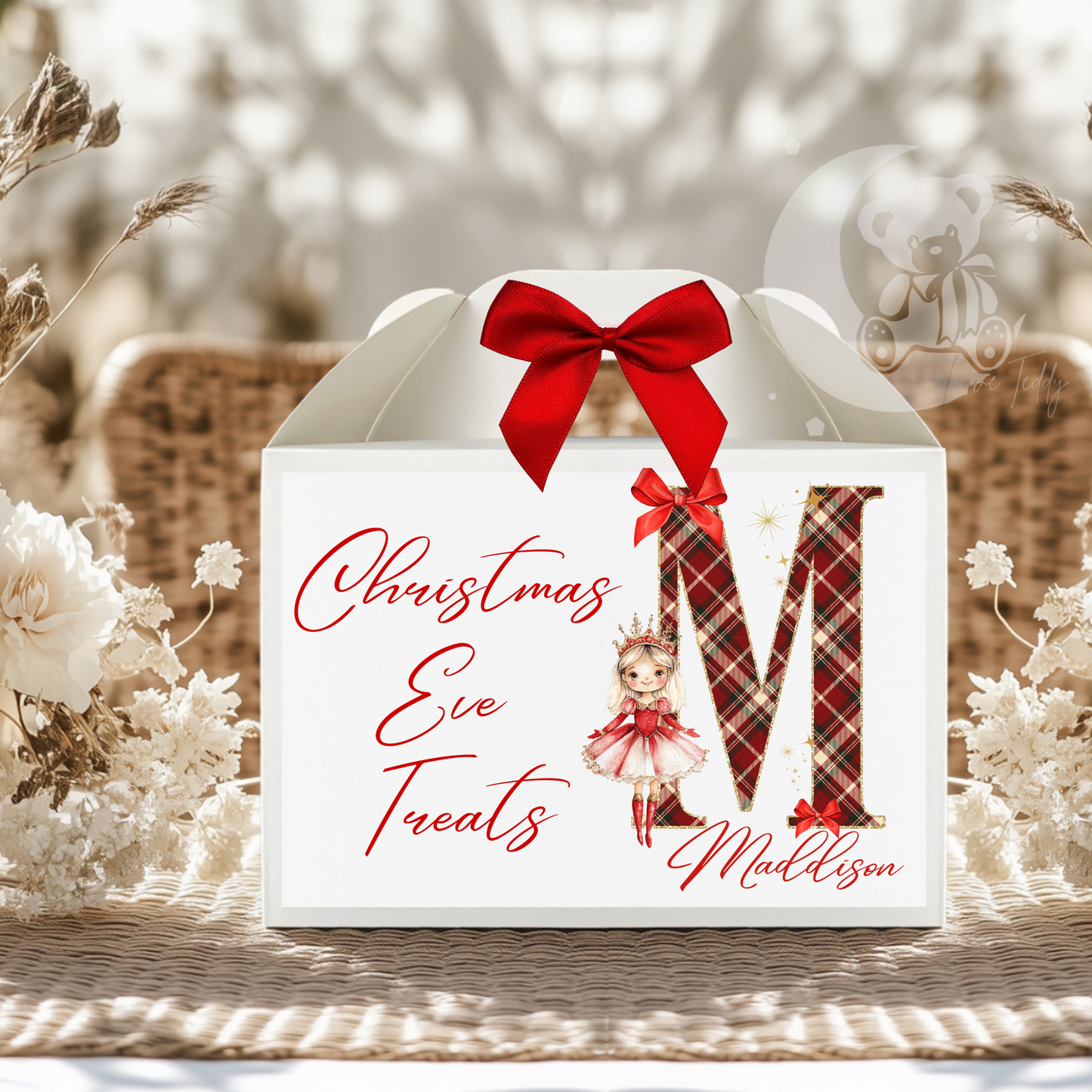Personalised Tartan Initial Letter Sugarplum Fairy Christmas Treat Box