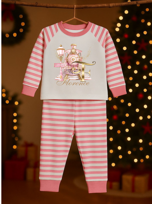 Personalised Christmas Polar Express Initial Pyjama - Pink