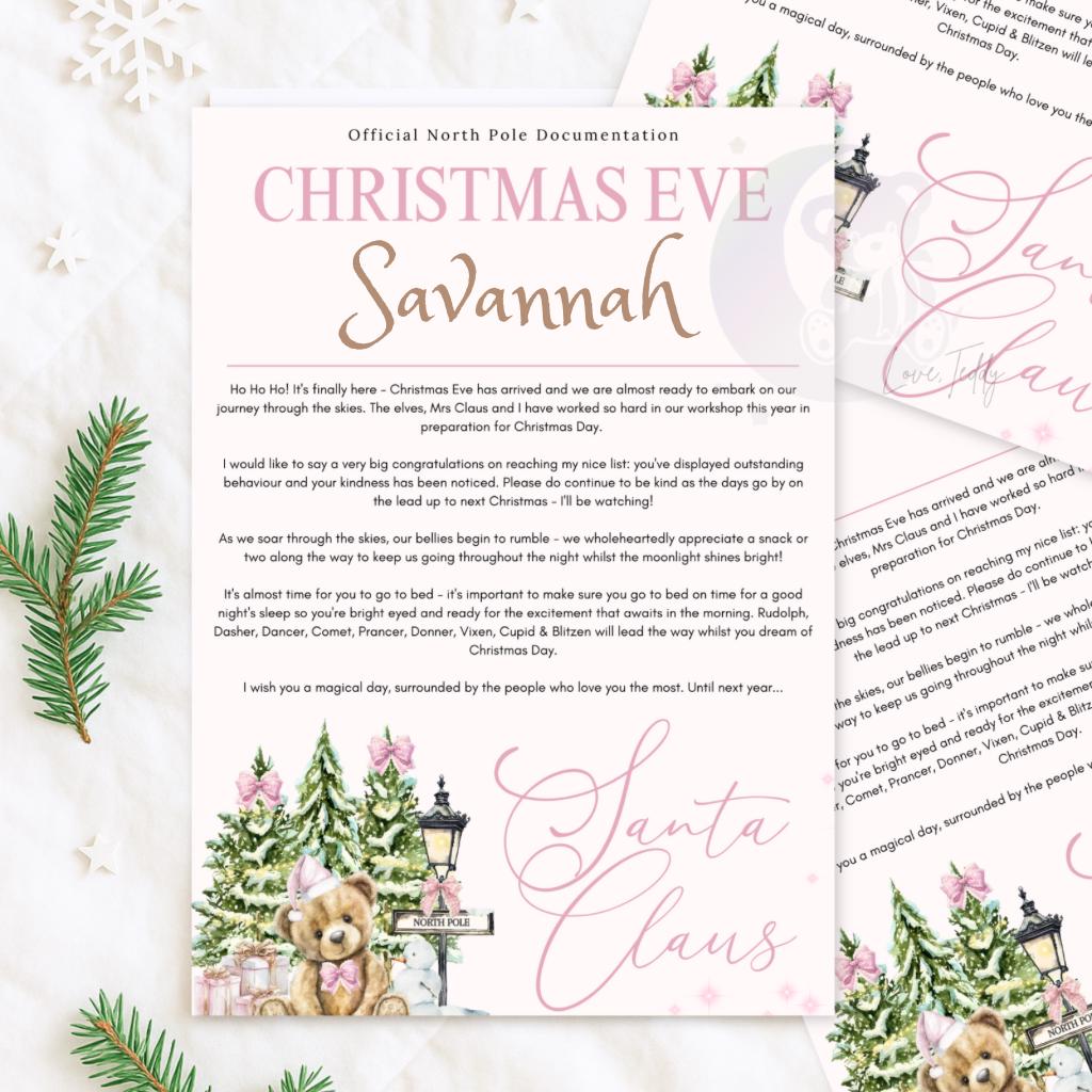 Christmas Eve Letter From Santa Pink Teddy Bear