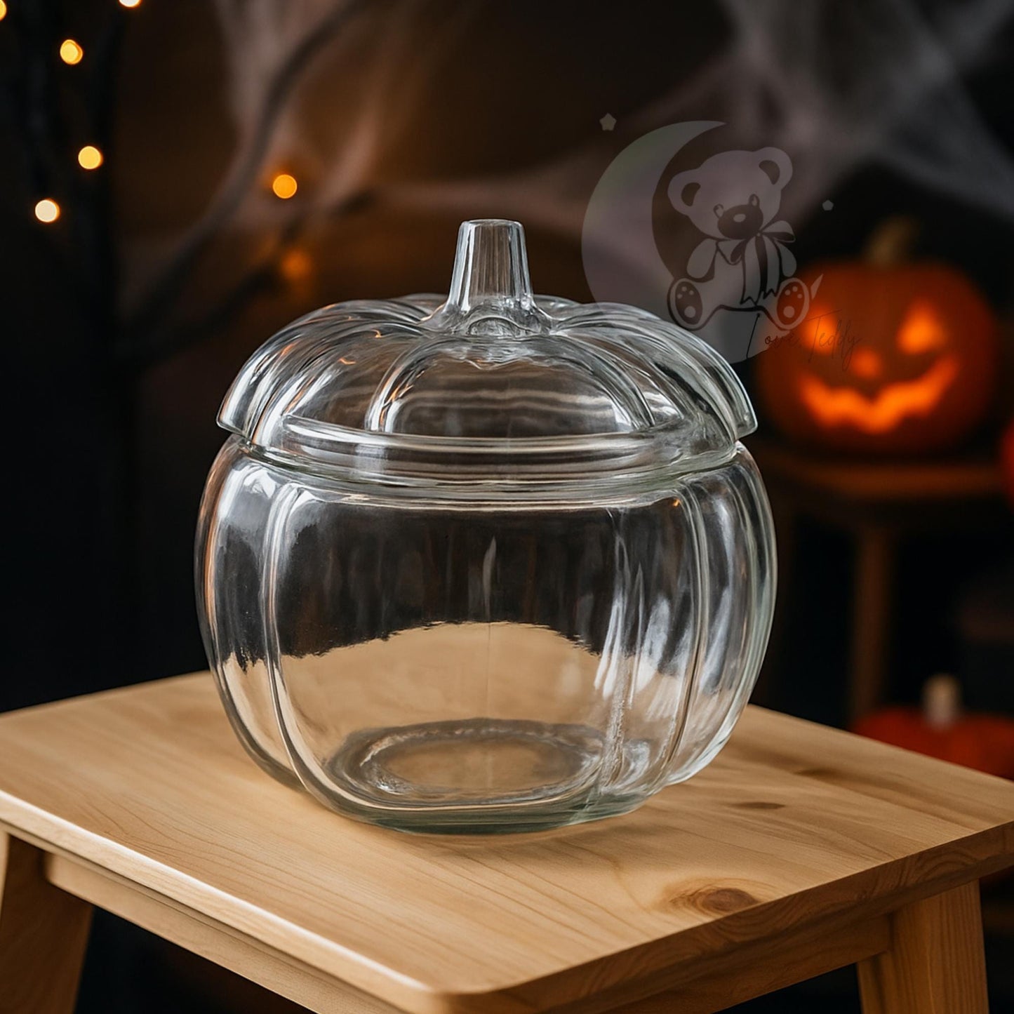 glass pumpkin jar autumn winter 18cm trick or treat sweets kitchen jar