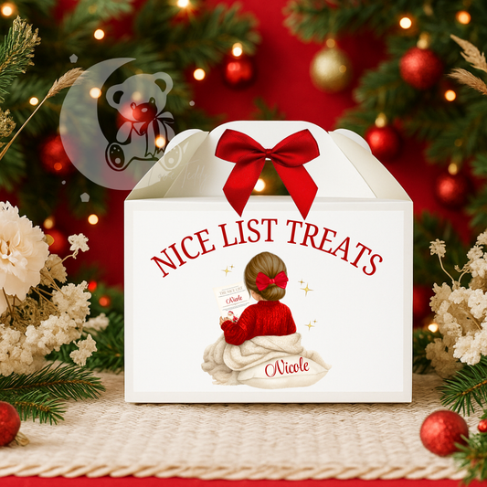 Personalised The Nice List Christmas Treat Box With Bow - Girls.
