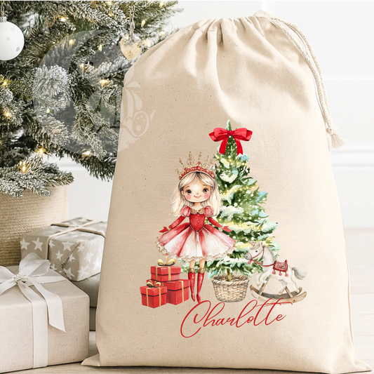 Personalised Sugarplum Fairy Christmas Tree Theme Canvas Sack