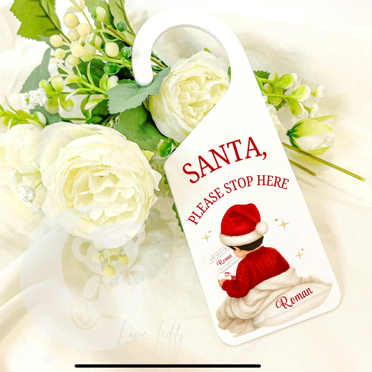 Personalised The Nice List Door Hanger - Boys ‘Santa please stop here’