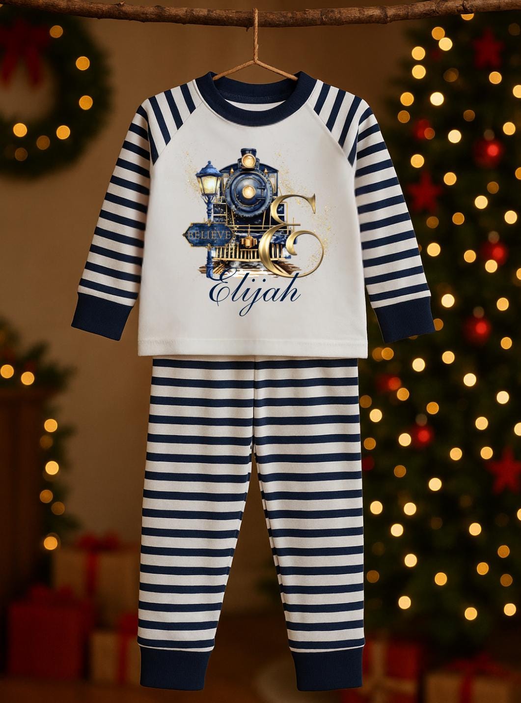 Personalised Christmas Polar Express Initial Pyjama - Blue
