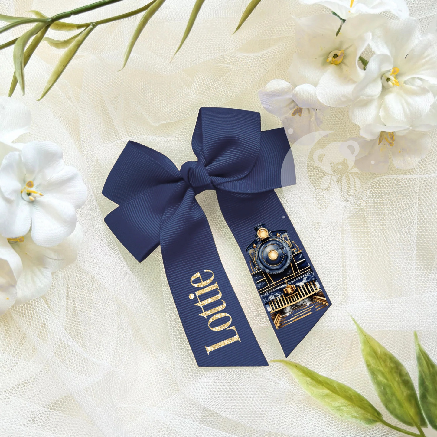 Personalised Polar Express Hair Bow With Crocodile Clip - Blue