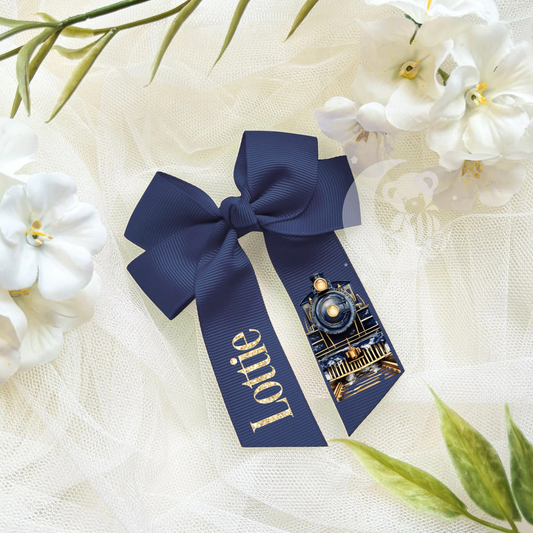 Personalised Polar Express Hair Bow With Crocodile Clip - Blue
