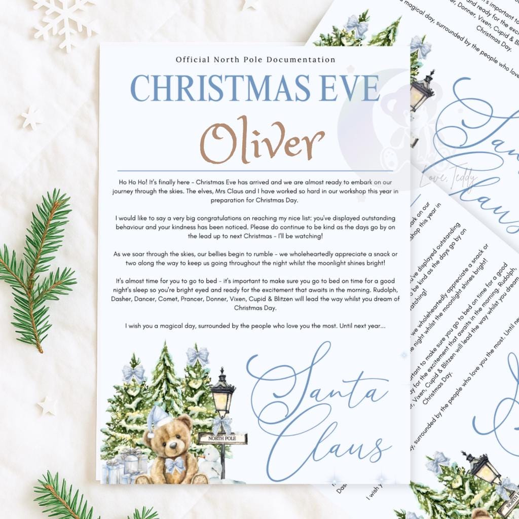 Christmas Eve Letter From Santa Blue Teddy Bear