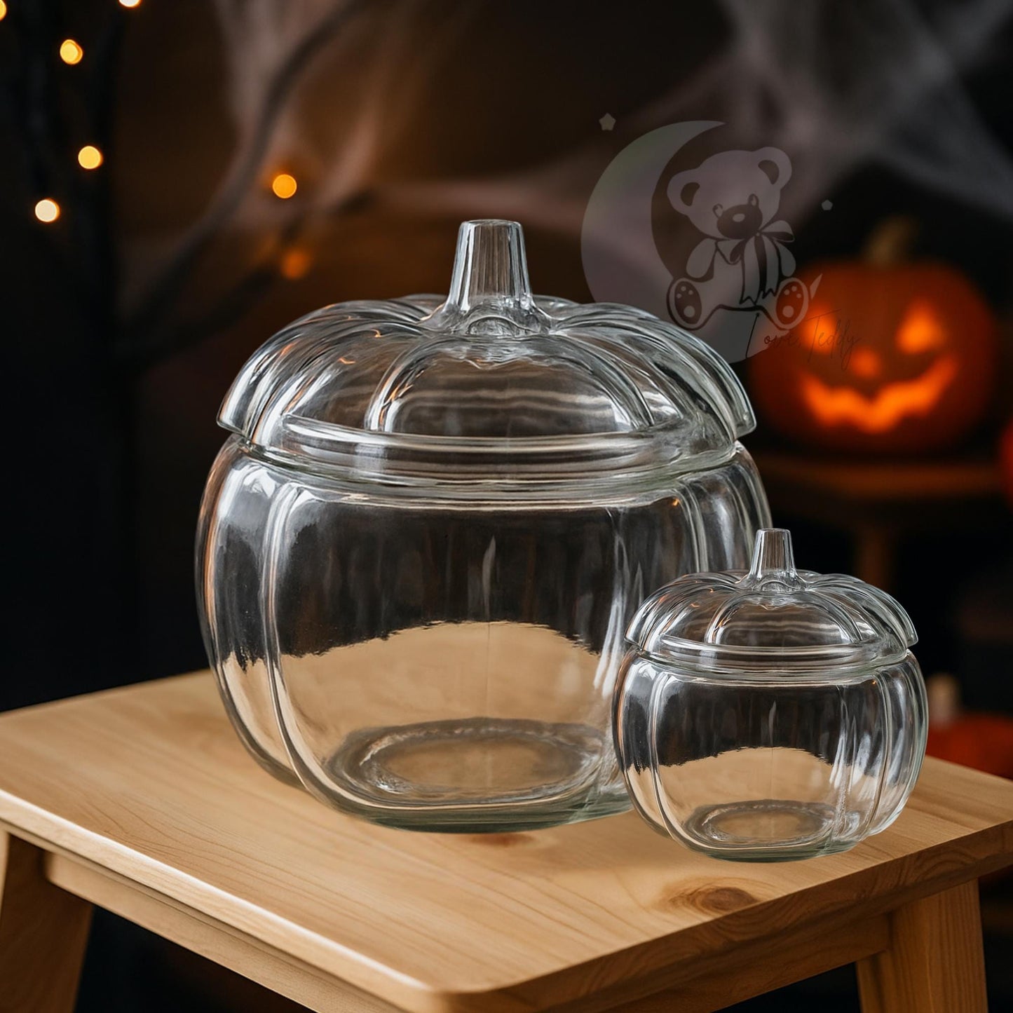 glass pumpkin jar autumn winter 18cm trick or treat sweets kitchen jar