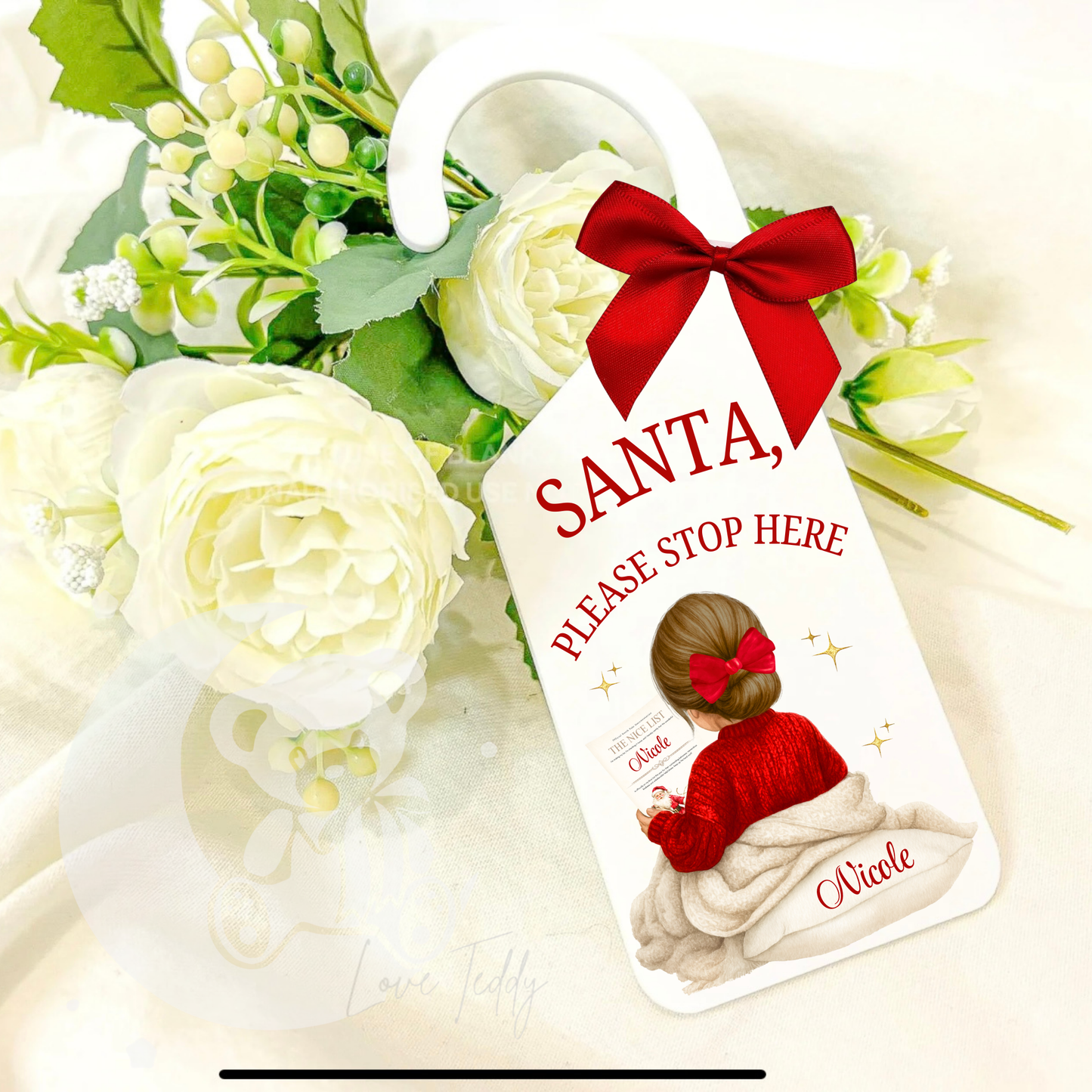 Personalised The Nice List Door Hanger - Girls ‘Santa please stop here’