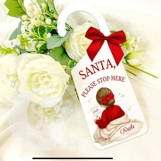 Personalised The Nice List Door Hanger - Girls ‘Santa please stop here’