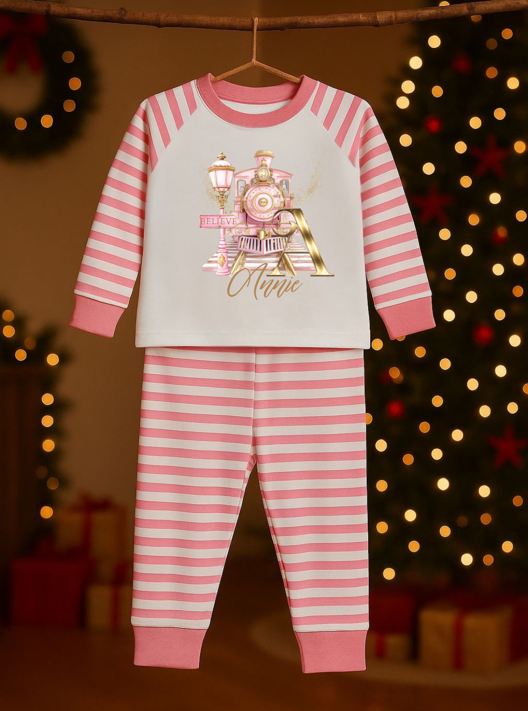 Personalised Christmas Polar Express Initial Pyjama - Pink
