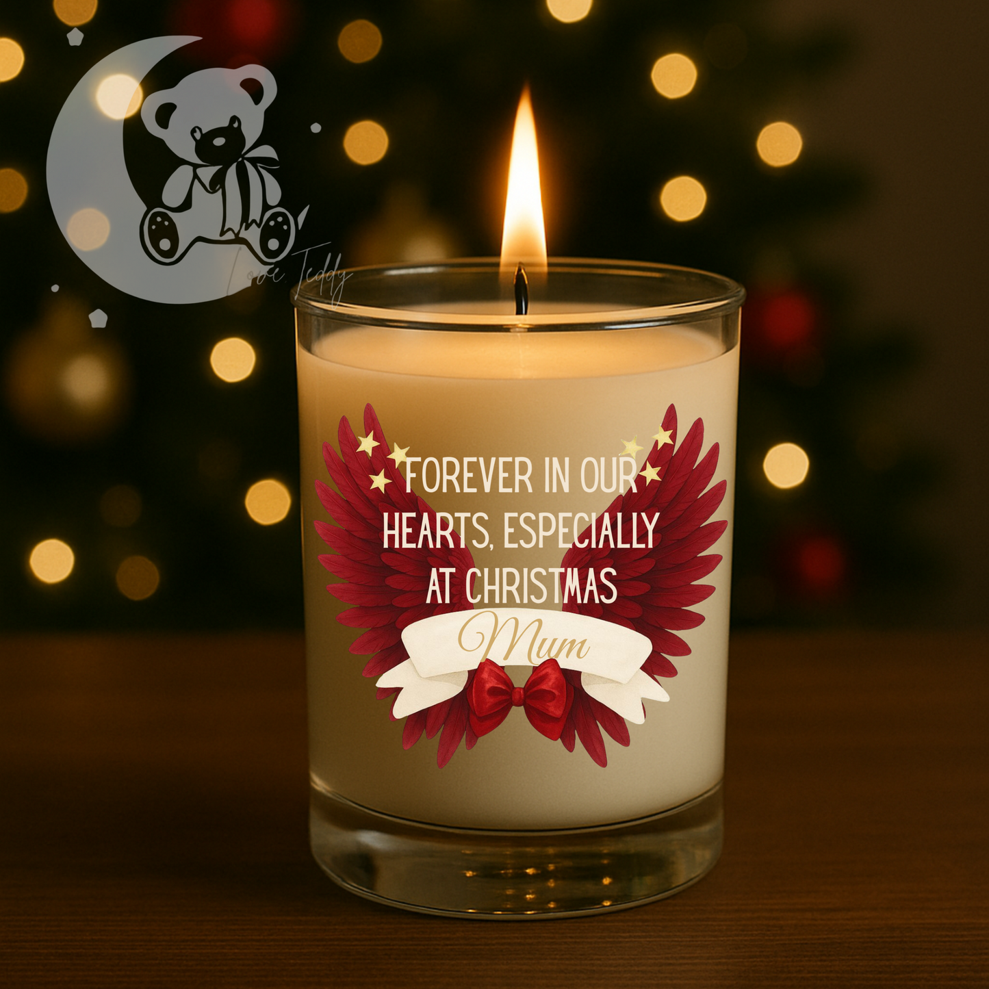 Christmas memorial angel wings red candle gift - fully customisable