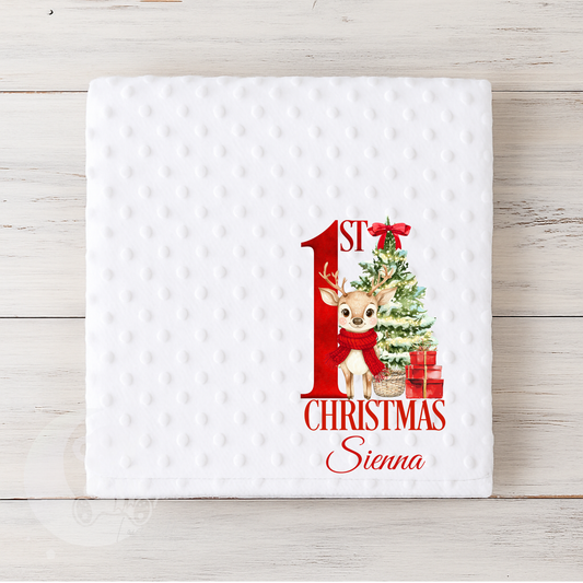 Personalised 1st First Christmas Baby Bubble Blanket - Red Reindeer