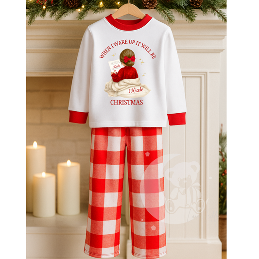 Personalised The Nice List Christmas Pyjama Girls Unisex - White Red Checkered Design