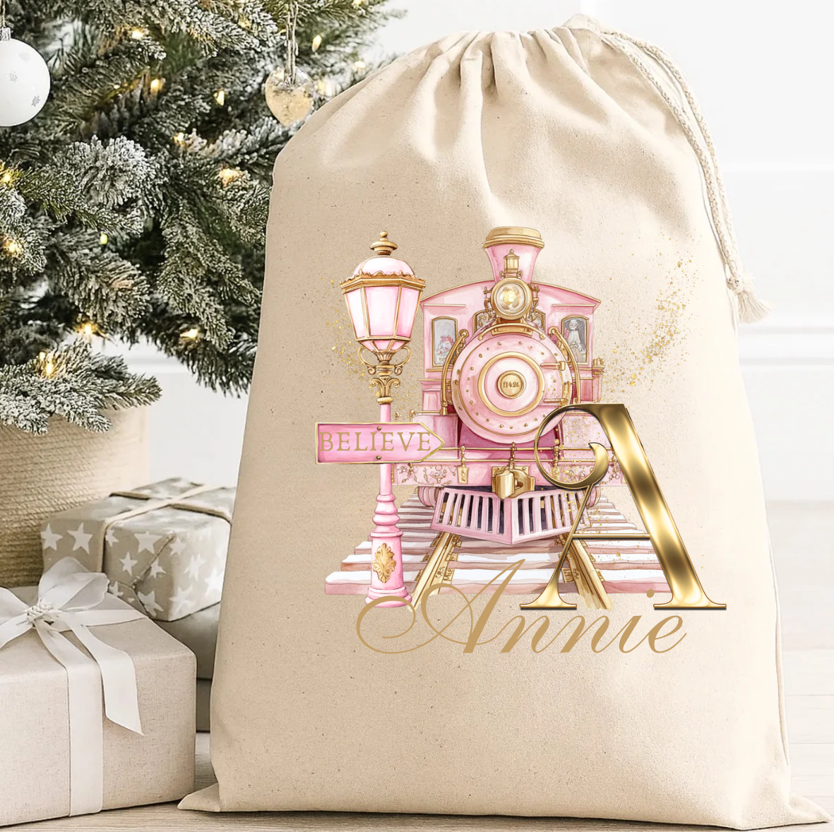 Personalised Christmas Polar Express Initial Pyjama - Pink
