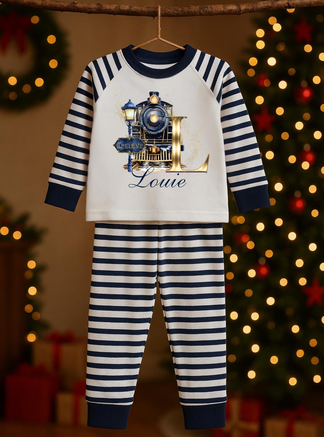Personalised Christmas Polar Express Initial Pyjama - Blue