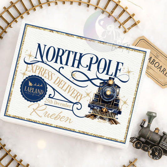 Personalised Express Train Magnetic Box Navy Blue & Gold