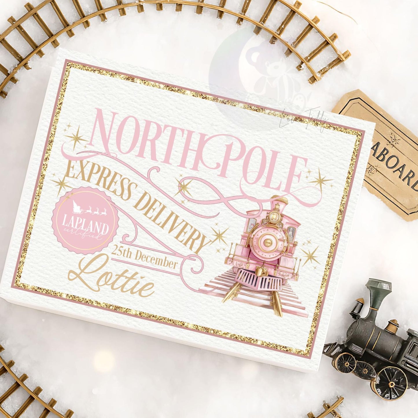 Personalised Express Train Magnetic Box Baby Pink & Gold